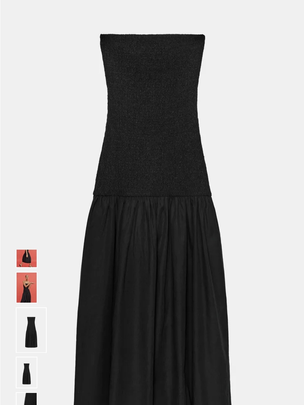 Zara Black Strapless Smocked Midi Dress